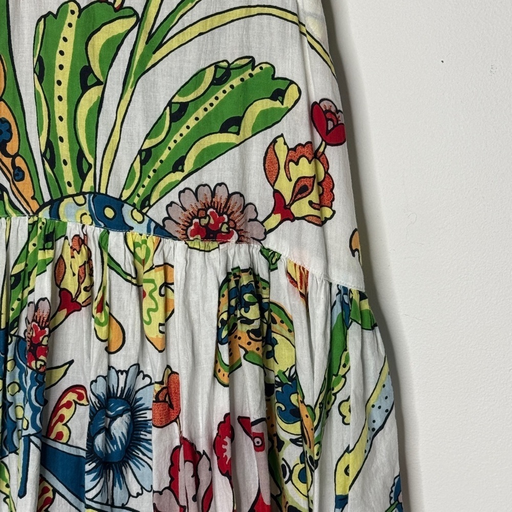 Tuckernuck Guadalupe Design  Cream Tiered Maxi Tibet Folklore Bird Print - Picture 7 of 7